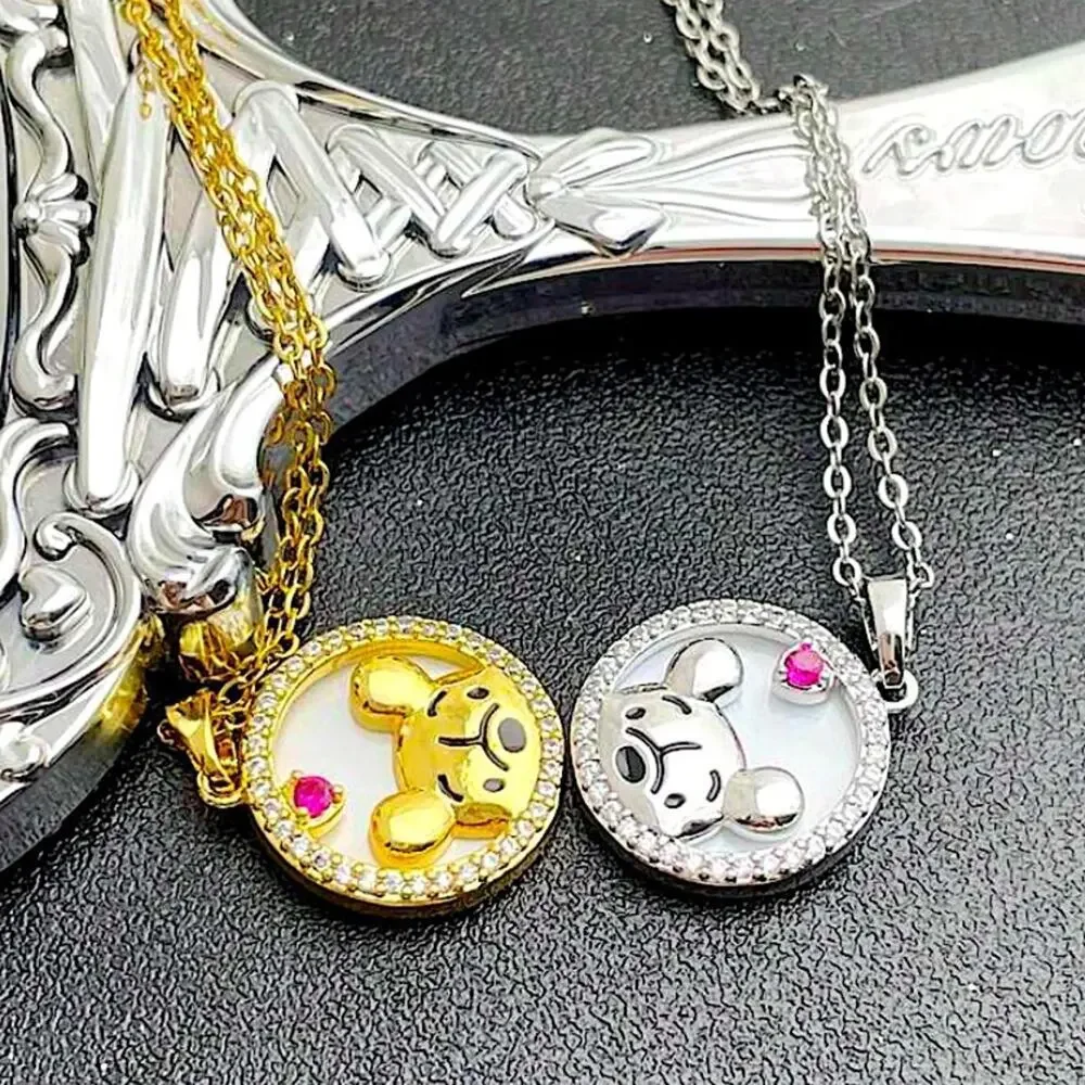 Disney Winnie The Pooh Necklace Charm Gold Plated Crystal Stone